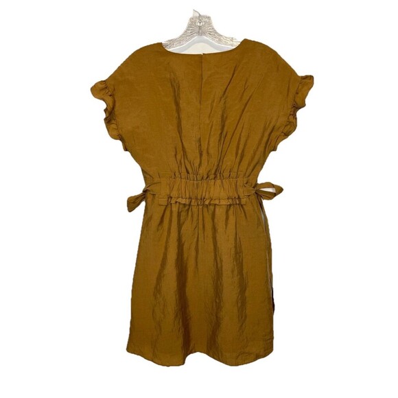 Zara V-Neck Ruffle Flutter Sleeve Brown Dress‎ Women Medium Cinched Waist Boho - Picture 3 of 10